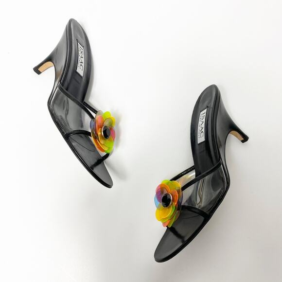 ISAAC Made in Italy Flower Black Heels SIZE 8.5 - Picture 1 of 8